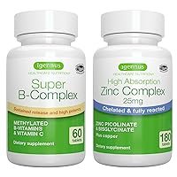 Super B-Complex + Zinc Complex Vegan Bundle, Methylated Sustained Release B Complex + 25mg Chelated Zinc Picolinate & Bisglycinate with Copper, by Igennus