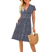 LILBETTER Women's Summer Casual Short Sleeve V-Neck Short Party Dress with Pockets