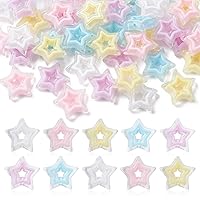 LiQunSweet 50 Pcs Mixed Colors Transparent Hollow Star Acrylic Beads Double Color Celestial Plastic Loose Spacer Beads for DIY Jewelry Making Earing Gift