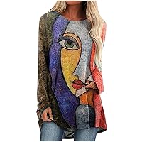 Wirziis Women Long Sleeve Crewneck Sweatshirt, Loose Fit Trendy Abstract Print Summer Tshirt Tops Casual Comfy Blouse Pullover