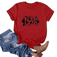 Womens Love Graphic Shirts Mother's Day Tops Summer Casual Short Sleeve Crewneck T-Shirts 2024 Mama Gift Blouse Tees