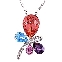 Alilang Crystal Petite Abstract Colorful Dragonfly Butterfly Pendant Necklace