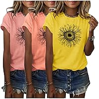 CSKJ Women's Summer T-Shirt, Pack of 3, Sunflowers T-Shirt, Short Sleeve, Cute Graphic Loose T-Shirts, Tops, Casual Crew Neck Tops, Casual Basic Shirt Set, Oversize Clothing, Blouse, White Tank Tops