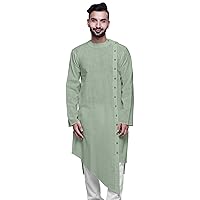 Round Collar Kurta Shirt Solid Long Sleeve Kurta for Men Casual Wear