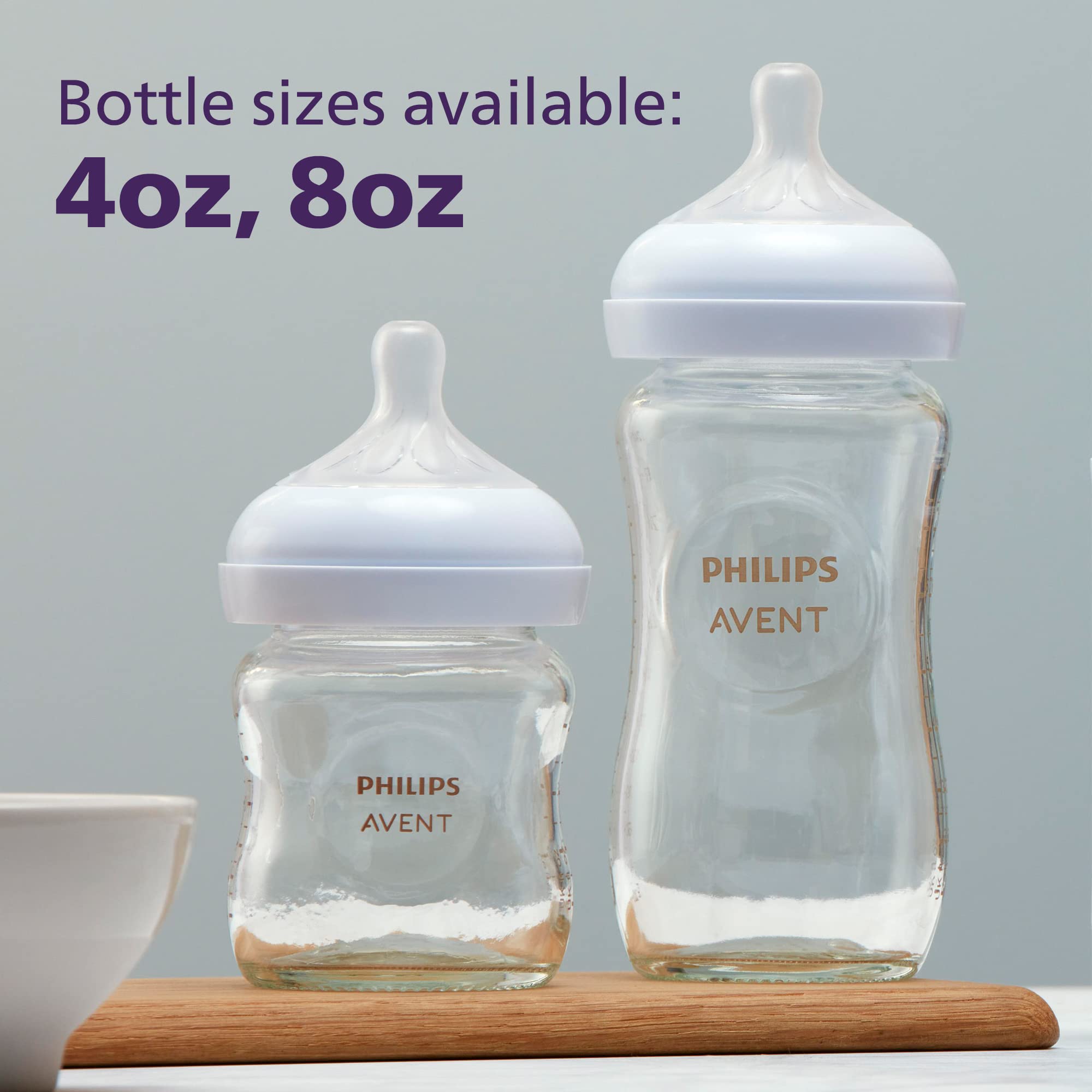 Philips AVENT Glass Natural Baby Bottle with Natural Response Nipple, Clear, 8oz, 4pk, SCY913/04
