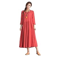 Women's Linen Cotton Comfortable Clothing Soft Loose Maxi Dress 49
