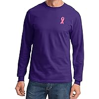 Breast Cancer Embroidered Pink Ribbon Pocket Print Long Sleeve