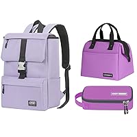 ECHSRT Office Backpack Set for Men or Women Backpack with Lunch Insulated Tote Bag and Large Pencil Case for Adults 3pack Bags for Men Purple
