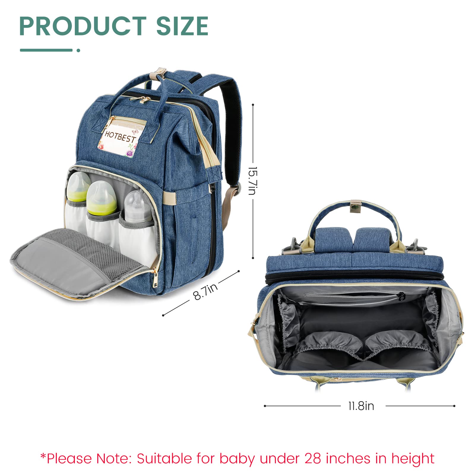 HOTBEST Diaper Bag Backpack, Large Baby Bag, Nappy Changing Bags with Changing Pad, Multifunction Waterproof Travel Essentials Baby Bag with USB port, Unisex and Stylish(Haze Blue)
