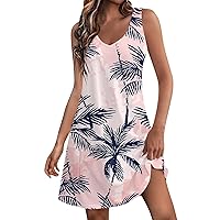 Dresses for Women 2024 Casual Summer Printed Tank Sleeveless Dress Hollow Out Loose Beach Dress