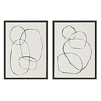 Kate and Laurel Sylvie Modern Circles and Going in Circles Framed Linen Textured Canvas Wall Art Set by Teju Reval of SnazzyHues, 2 Piece 18x24 Walnut Brown, Minimalist Modern Art for Wall