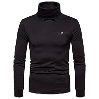 Men's Slim Fit Turtleneck Undershirt Long Sleeve Soft Comfy Stretch T-Shirts Casual Solid Knitted Thermal Pullover Top(C#Black,X-Large)