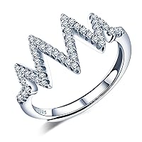 Unique Wave 925 Sterling Silver Cubic Zirconia Casual Wear Band Ring for Women/Girls, Adjustable Size 5.5-7