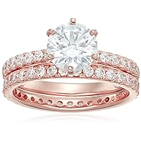 Amazon Collection Platinum or Gold Plated Sterling Silver Wedding Set Rings set with Round Cut Infinite Elements Cubic Zirconia