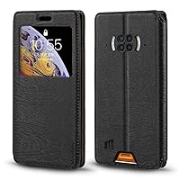 Doogee S96 Pro Case, Wood Grain Leather Case with Card Holder and Window, Magnetic Flip Cover for Doogee S96 Pro Black