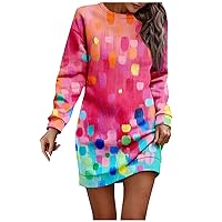 Women's Fall Dresses 2023 Long Sleeve Dress Casual Printed Pullover Hip Pack Dress Sweater Autumn, S-3XL