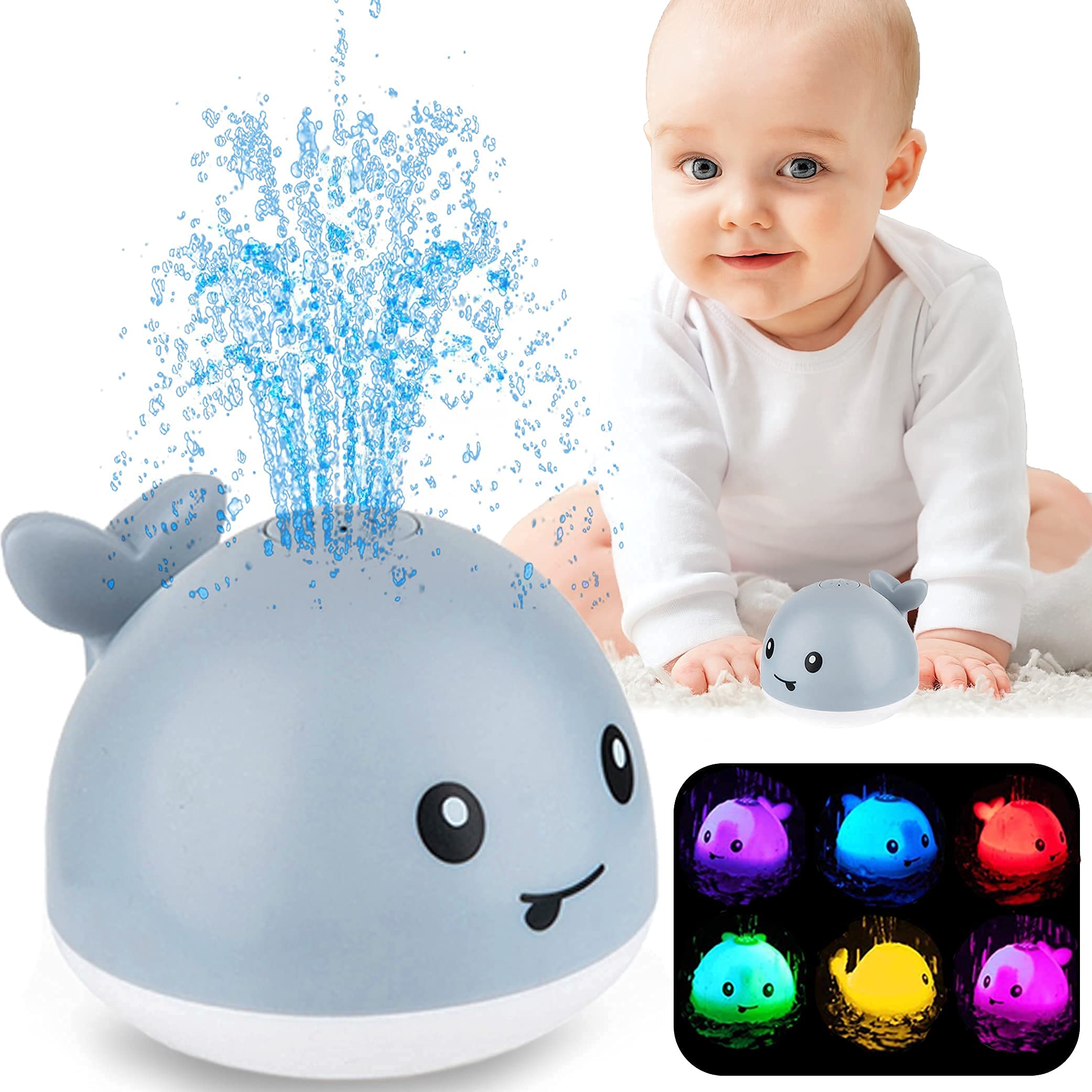 ZHENDUO Baby Bath Toys, Whale Automatic Spray Water Bath Toy, Induction Sprinkler Bathtub Shower Toys for Toddlers Kids Boys Girls, Pool Toy for Baby (Grey Whale)