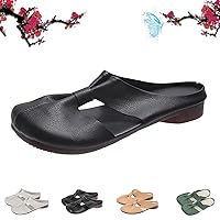 Cut Out Design Flat Mules for Women,2024 New Round Toe Flat Mules with Bow, Casual All-Match Hollow Non-Slip Slippers