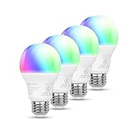 Smart A19 LED Light Bulb, red, green, blue, white. color changing, 2.4 GHz Wi-Fi, 7.5 W 60W Equivalent 800LM, Works with Alexa Only, 4-Pack