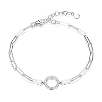 Amazon Essentials Cubic Zirconia Geometric Circle Paperclip Chain Link Bracelet in Sterling Silver, 6.75