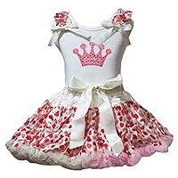 Petitebella Pink Sequins Crown White Shirt Beige Hearts Skirt Outfit 1-8y
