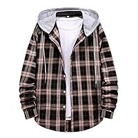 Plaid Flannel Shirt Men with Hood Hooded Flannel Shirt Jacket Mens Dress Shirts Plaid Coat Hoodie Outwear Jacket Coats