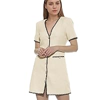 Ainangua Womens Tweed Dress Short Sleeve Elegant Vintage A Line Business Mini Bodycon Skirt Casual Holiday Dresses for Women