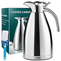 PARACITY Thermal Coffee Carafe, 18/8 Stainless Steel Thermo for Hot Drinks, Double Wall Vacuum Insulated Coffee Thermo, 51 OZ Coffee Carafes for Keeping Hot Coffee& Tea with Cleaner Brush(Silver)
