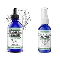 Colloidal Silver + Colloidal Silver Spray - 4 oz - Clear Silver - 50 ppm - 99.99% Pure Silver - Glass Bottle - 50 ppm Coloidal Silver Drops - Clear Liquid Silver - Daily Immune Support