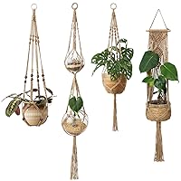 Macrame Plant Hangers 4 Pcs Indoor Outdoor Hanging Planter Basket Jute Rope Flower Pot Holder Boho Hippie Style
