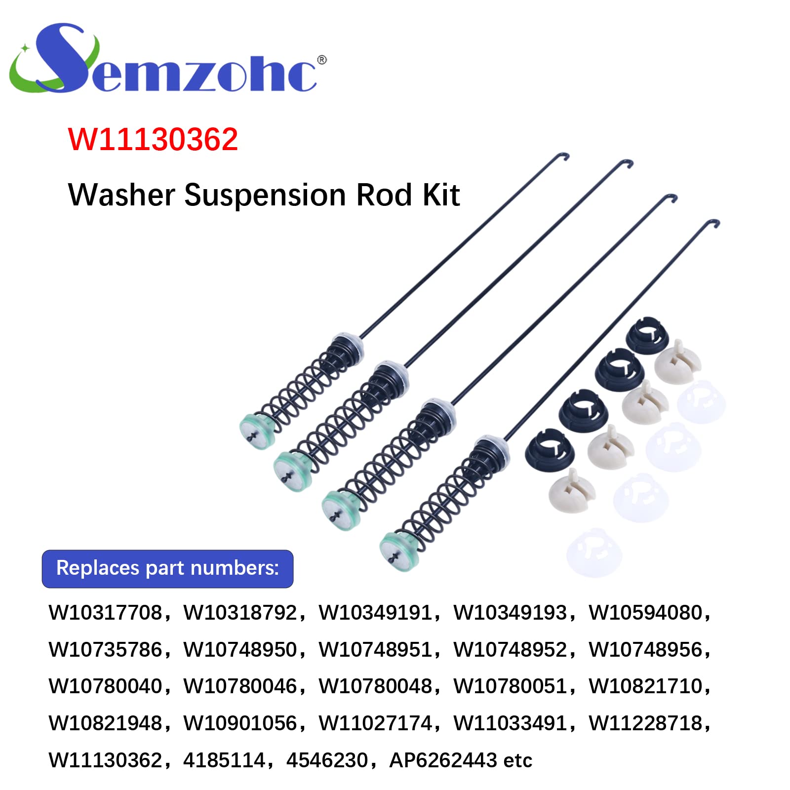 W11130362 WTW5000DW2 Washer Suspension Rod Kit replacement part,Washer Parts replaces 11022352510, MVWC565FW0, WTW5000DW0, WTW5000DW2 Compatible with Whirlpool Maytag Kenmore Amana Washing Machines