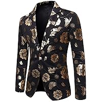 Men 1 Button Blazer Casual Gilding Print Slim Fit Dress Blazer Jacket Sport Coat