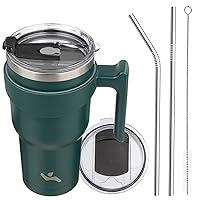 30oz Tumbler with Handle and 2 Straw 2 Lid, Insulated Water Bottle Stainless Steel Vacuum Cup Reusable Travel Mug,Army Green