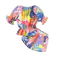 Baby Girls Summer Outfits Set，Toddler Kids Baby Girls Summer Floral Tops+Shorts Beach Style Outfits Clothes