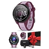 Garmin Forerunner 165 Music (Berry/Lilac) Running GPS Smartwatch Gift Box Bundle - AMOLED Touchscreen, 11-Day Battery, Training - Includes PlayBetter HD Screen Protectors, Wall Adapter & Case