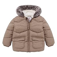 Baby Boys' Sherpa Lined Puffer Jacket Warm Winter Coat with Mini Fur Trim Hood for Newborn Infants Toddler