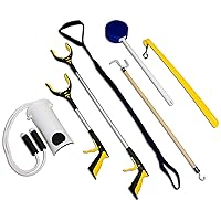 RMS Premium 7-Piece Hip Knee Replacement Kit with Leg Lifter, 19 and 32 inch Rotating Reacher Grabber, Long Handle Shoe Horn, Sock Aid, Dressing Stick, Bath Sponge - for Knee or Back Surgery Recovery
