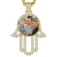 FaithHeart Custom Photo Necklace Personalized Picture Pendant for Women Men Round/Heart/Square/Wings/Evil Eye/Hamsa Hand/Key Pendant Necklaces Shiny Hip Hop Jewelry Delicate Packaging