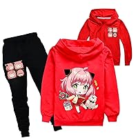 Kids Casual Zipper Jackets and Sweatpant Sets-Spy Family 2 Piece Outfits Anime Graphic Tracksuit Sweatsuits for Girls