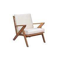 62969 Oslo Wooden Armchair Cream Colored Cushion Artfully Angled Arms Modern Scandinavian Collection Indoor Outdoor Furniture