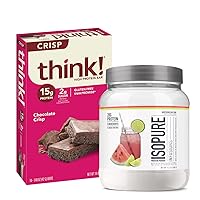 Protein Innovation Bundle- Isopure Infusions Whey Protein Isolate- Watermelon Lime, 20G Protein (16 Servings) with think! High Protein Crisp Bars- Chocolate, 15G Protein (10 Bars)