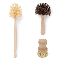 Fox Run Kitchen Brush Set of 3, Pot, Dish, and Bottle Scrub Brush with Natural Bristles