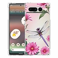 Pixel 7 Pro Case,Purple Dragonfly Flowers Drop Protection Shockproof Case TPU Full Body Protective Scratch-Resistant Cover for Google Pixel 7 Pro