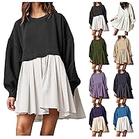 Women Oversized Sweatshirt Dress Long Sleeve Crewneck Patchwork Pullover Tops Mini T Shirt Dresses Baggy Sweatshirts