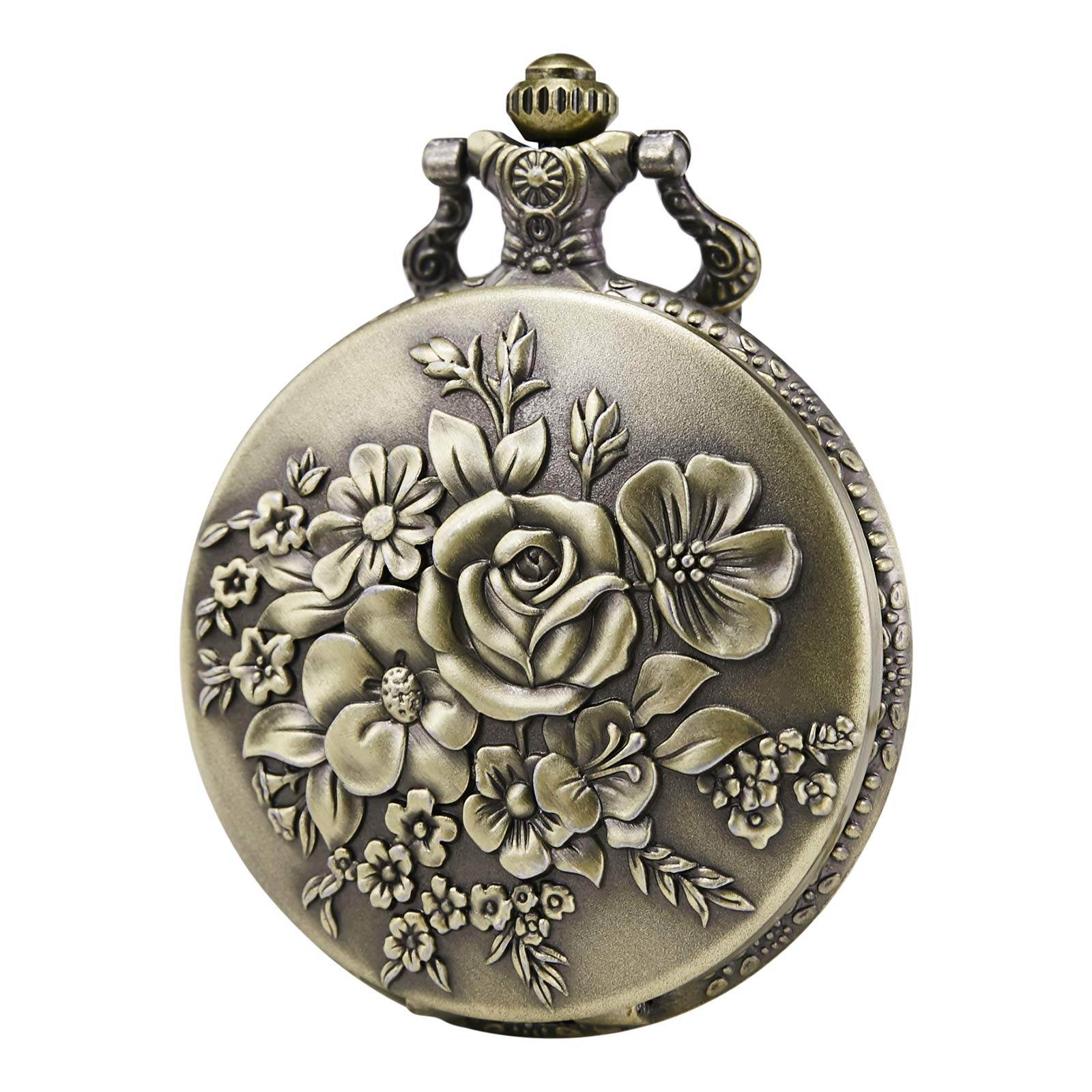 MORFONG Pocket Watch Vintage Steampunk Flower Pattern Fob Quartz Watch for Men Women