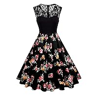 Axoe Women's 50s Rockabilly Floral Dress, Sleeveless