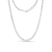 Authentic Solid Sterling Silver Rope Diamond-Cut Braided Twist Link .925 ITProLux Necklace Chains 1MM - 5MM, 16