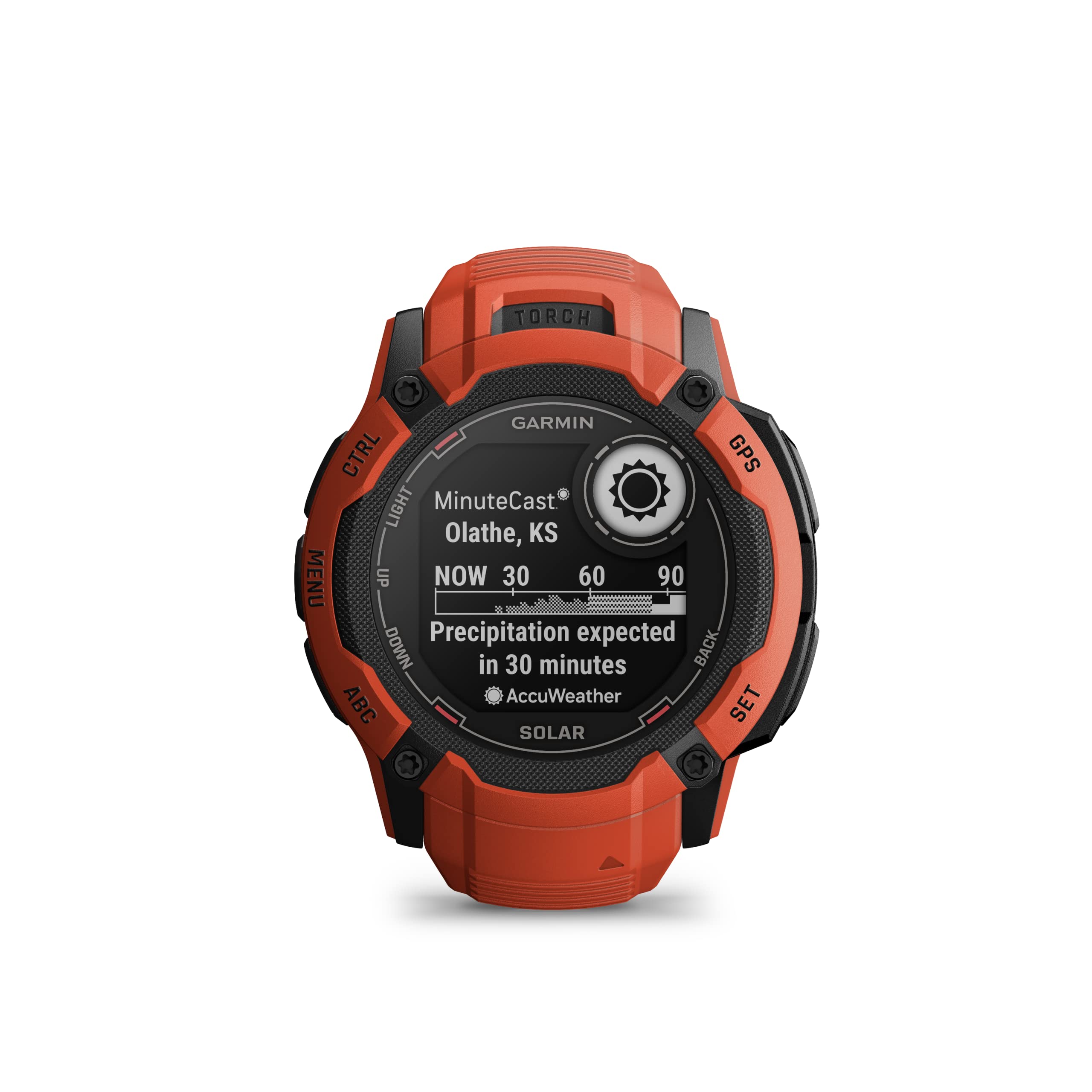 Garmin Instinct 2X Solar, Rugged GPS Smartwatch, Built-in Flashlight, Solar Charging Capability, Multi-Band GNSS, Flame Red