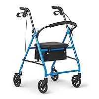 Medline Mobility Lightweight Folding Steel Rollator Walker with 6-inch Wheels, Adjustable Seat and Arms, Light Blue