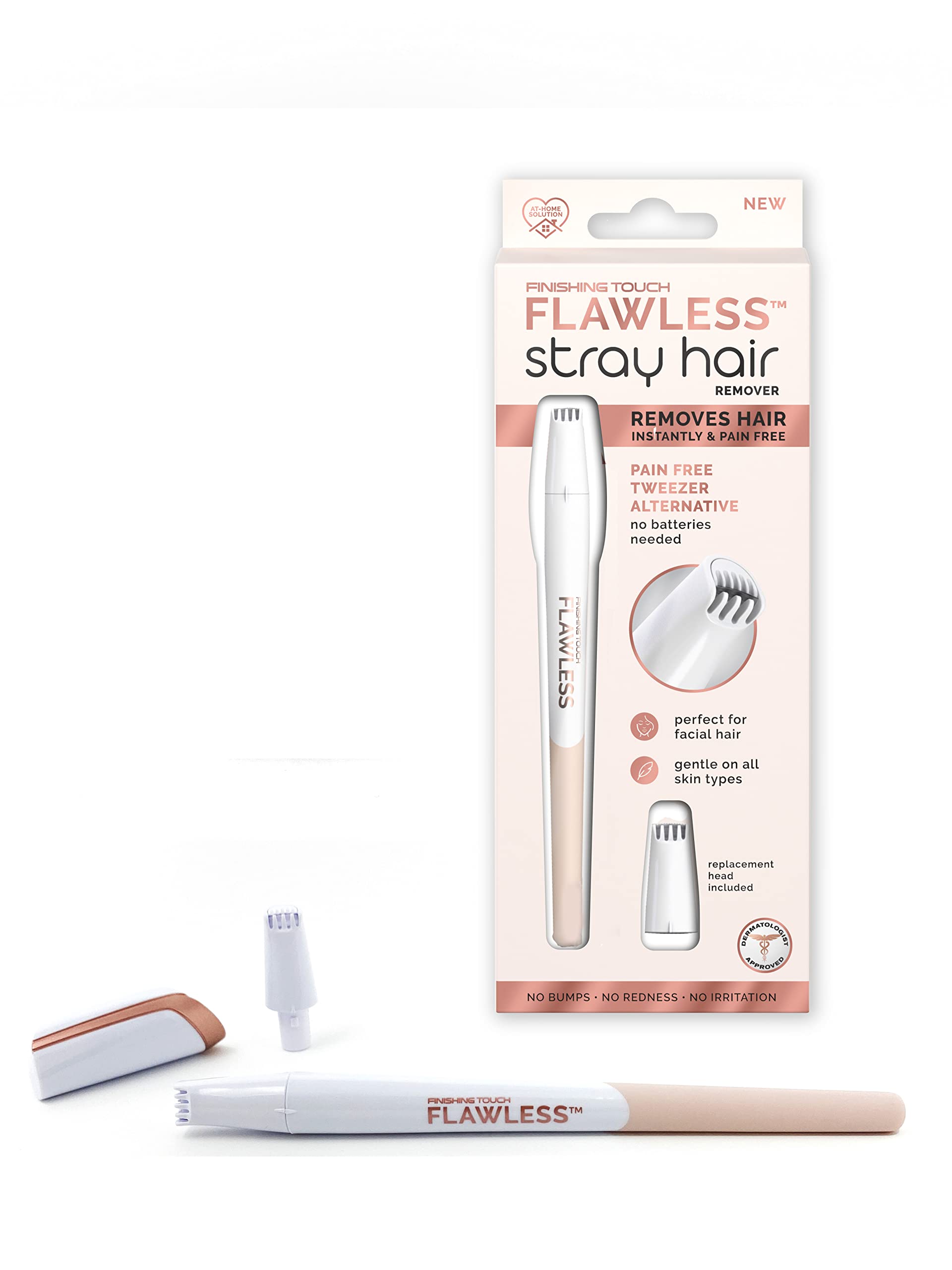 Finishing Touch Flawless Stray Hair Remover, Precise Micro-Blade Hair Removal Tool, Designed to Painlessly Cut Stray Hairs from Chin and Lips to Fingers and Toes, for All Skin Types